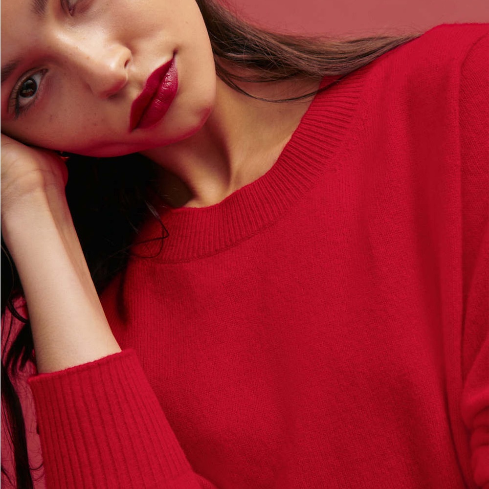 NWT Reformation Dana Cashmere Crew Cherry Red Sweater - Picture 11 of 11